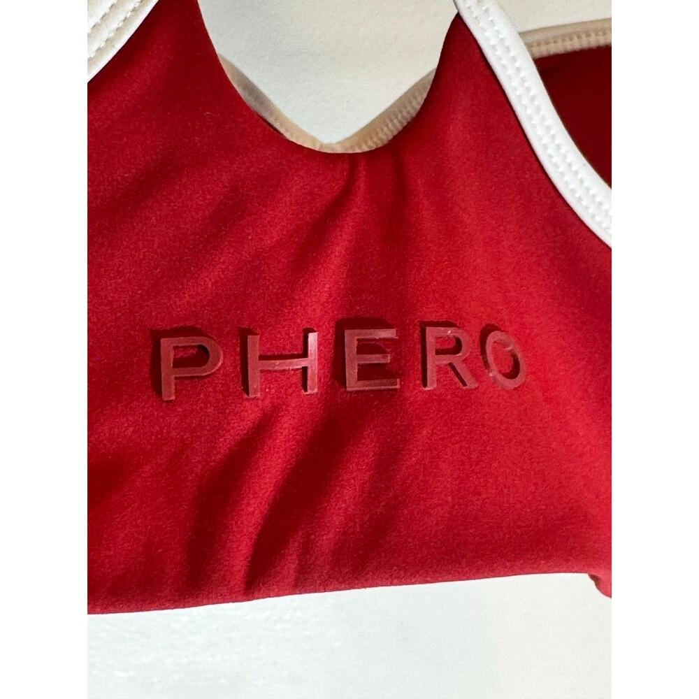 Women’s Crossback Sports Bra True Red White Trim Workout Gym PHERO Movement M - Picture 3 of 5